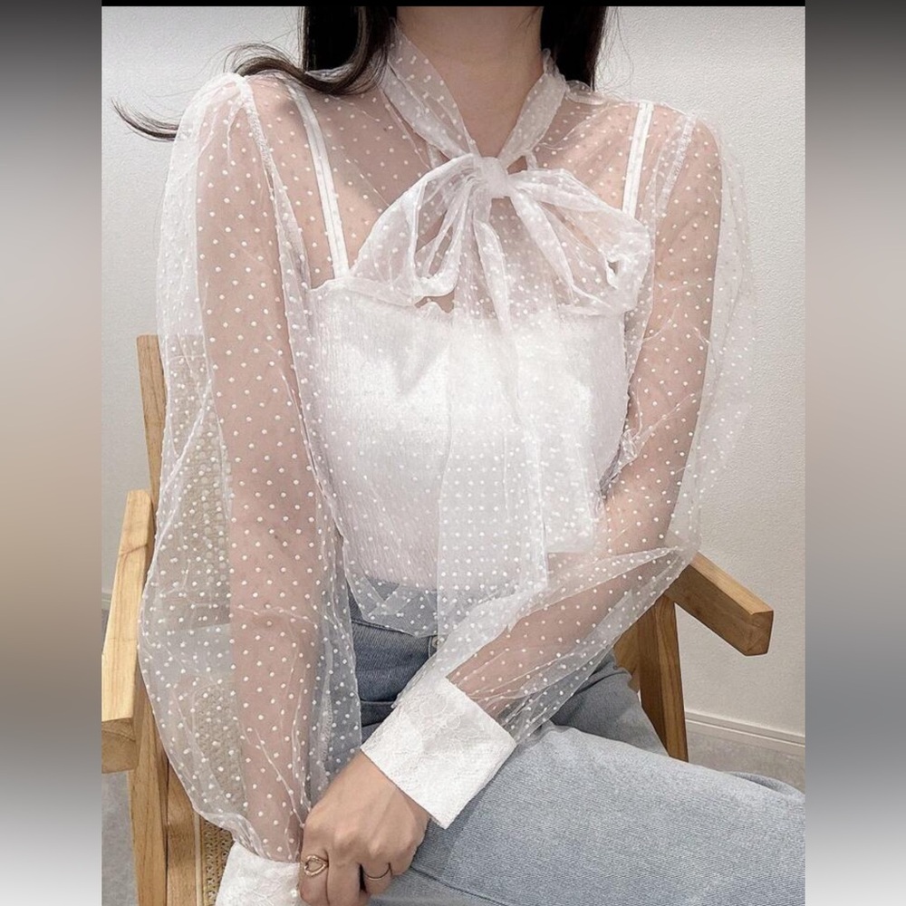 SHEIN Sheer White Polka Dot Blouse